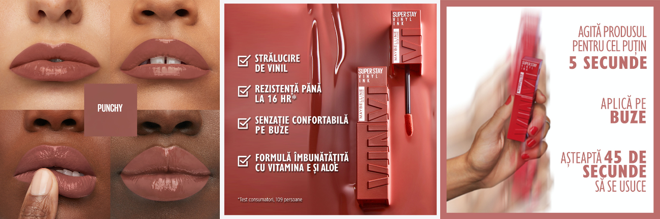 Ruj lichid rezistent cu stralucire de vinil SuperStay Vinyl Ink, 120 Punchy, 4.2 ml, Maybelline